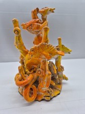 Splendida Scultura in Ceramica Artistica Corallo Marino Pesci Giallo/Arancio