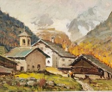 Mario Fumia ( Torino 1931-2013 ). "Autunno a Pecetto di Macugnaga", Monte Rosa. 