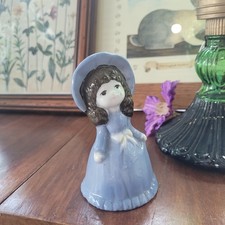 ar121) Bambolina Campanella Porcellana Vintage Bambina Damina Vestito Azzurro