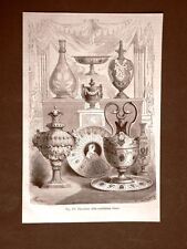 Incisione del 1875 Vasi in porcellana della manifattura Ginori