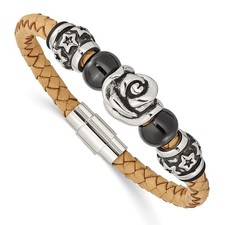 Bracciale pelle con - con, perline
