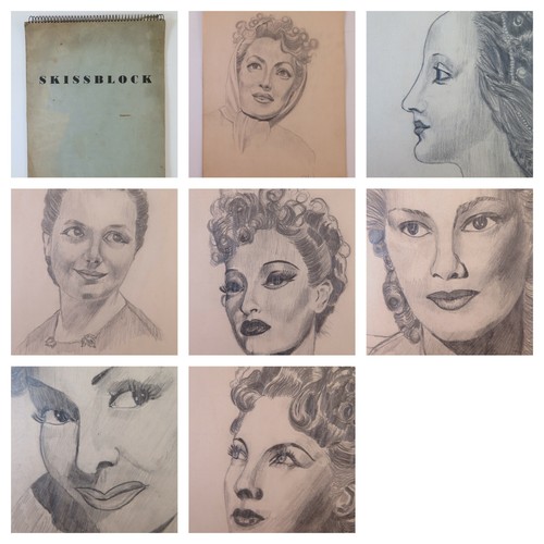 Antico album disegno con 7 - con,