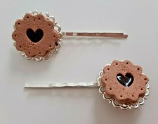 Coppia set 2 fermagli mollette capelli dolcetti biscotti cookies fimo fatti mano