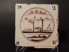 ANTICA 1700 AUTENTICA PIASTRELLA MATTONELLA CERAMICA DELFT DECORO AL MANGANESE