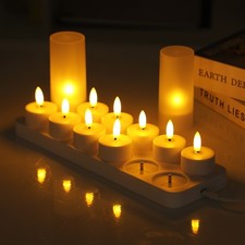 12X Candele LED Luci con Timer Telecomando Stazione di Ricarica Paralume Tealight