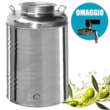 Bidone Fusto olio acciaio inox 50LT litri con rubinetto contenitore made Italy