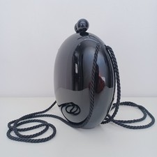 Borsetta decò in lucite nera e cordino - interno pelle e clip magnetica anni '50