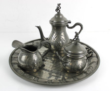 Servizio da tè Caffè in peltro con Lattiera Vintage Decorato a Mano Zuccheriera