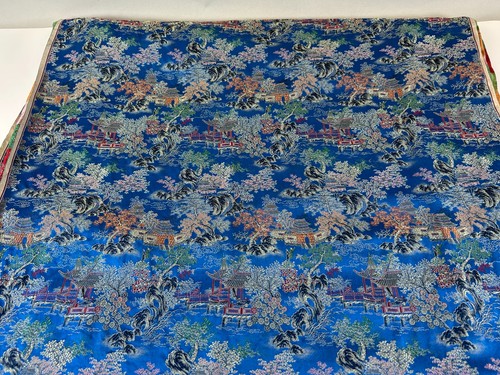 Tessuto broccato seta - , blu