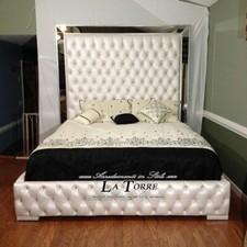 Letto Matrimoniale contenitore Moderno velluto ecopelle bianco Bill