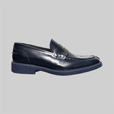 Mocassini Uomo Scarpe Classiche Penny Loafers Pelle Lucida Blu Made in Italy