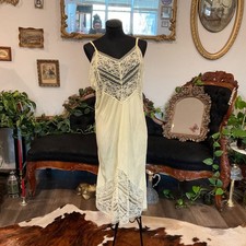 Camicia da notte lingerie abito lungo slip pizzo seta modello Power vintage taglia XL giallo