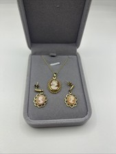 Collana cammeo in oro giallo 9 ct e orecchini catena 18 pollici marcata (ea3.6)