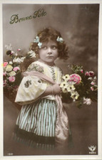 Postcard Young Girl Child Portrait Birthday Edwardian Hand Colored Paris RPPC