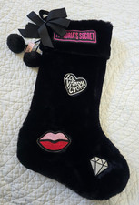 NUOVO Victoria's Secret Calza di Natale Nero Velluto Pom Pon Diamante Labbra Bacio