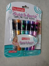 Set 6 Penne Tatuaggi Sketch Sparkle TATTOO PENS in gel glitterato divertimento 
