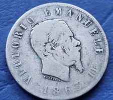 REGNO D'ITALIA VITTORIO EMANUELE II° SAVOIA MONETA DUE 2 LIRE VALORE 1863 TORINO