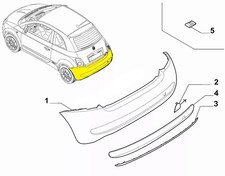 Original OE 735526888 Paraurti posteriore FIAT 500 Abarth tutti i modelli 2012-