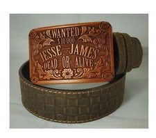 Cintura cowboy western country pelle stampata cocco fibbia legno Jesse James 