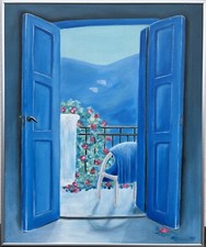 Sconosciuto Pittore Estivo Vista Del Balcone Quadro a Olio