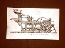 Incisione del 1875 Gli albori della tipografia Macchina in bianco a mov. diretto