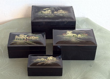 4 VECCHI COFANETTI CINESI A MATRIOSCA IN LEGNO LACCATO