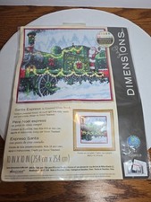 Kit punto croce treno espresso Dimensions Babbo Natale nuovo con scatola 10 in x 10 a Natale 