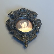 Quadretto Miniatura Vintage In Ottone  - Forma Ovale