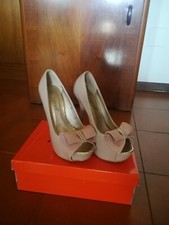 Decollete donna nude Plateau tacco alto numero 36 Beige Panna Fiocco Usate