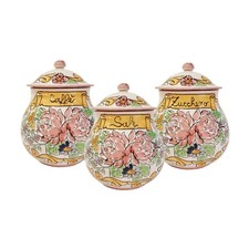 Tris Set Barattoli in Ceramica Vietri "Barocco Rosa" con decoro floreale grandi