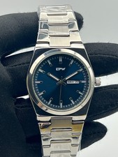 Orologio uomo Giorno Data Illuminazione bracciale integrato acciaio quadran blu