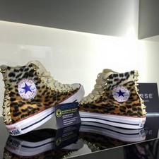 Converse Beige Alte Personalizzate Leopard Leopardate con Borchie Oro 