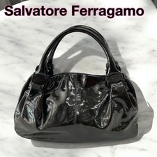 Salvatore Ferragamo Borsa a mano Tote Purse Pelle Verniciata Nera Autentica