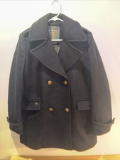 Cappotto donna SuperDry lana blu-navy pea taglia media militare doppiopetto