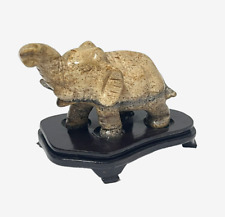 FAVOLOSO ELEFANTE PIETRA DURA PIETRA PAESINA NATURALE CON BASE IN LEGNO