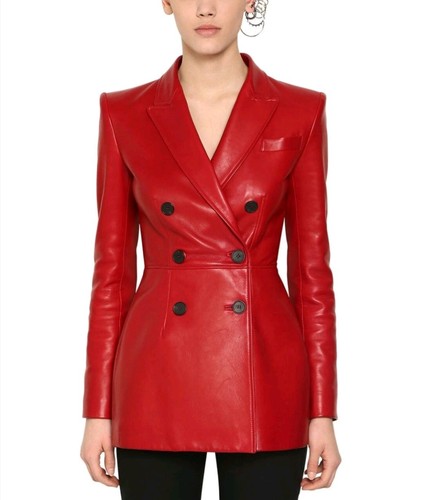 Blazer donna rosso vera pelle