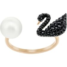 Originale cristallo Swarovski ICONIC SWAN:RING BLACK JET/ROS 58 5296472 nuovo di zecca