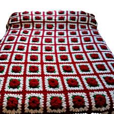 Copriletto all'uncinetto rialzato rose rosse con federe cuscino grande queen/re