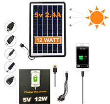 Pannello Solare USB 5V 12W Caricabatteria Cellulare Telecamera Campeggio Power