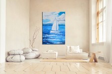 Vela su azzurro, olio su tela