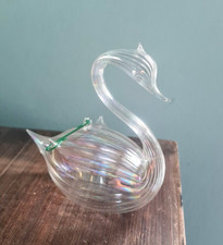 ADDOBBO ALBERO DI NATALE VINTAGE PALLA VETRO SOFFIATO MURANO VENEZIA CIGNO IRIDE