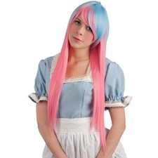Parrucca rosa e azzurra liscia