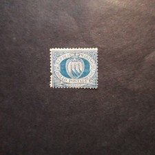 SAN MARINO 1877/ STEMMA - 10 CENT. OLTREMARE, LINGUELLATO MH*
