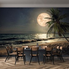 Carta da parati camera da letto luna murale Halloween sfondo spiaggia palme mare notte cielo