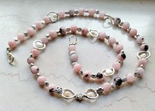 RAFFINATA COLLANA DI 60 CM IN OPALE ROSA DEL PERU' E PERLE DI FIUME