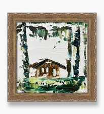 Panama Palm Bungalow Art • Decorazione Tropicale Costiera Originale Impasto Dipinto Olio