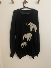 Maglione vintage in lana nero con elefanti tg L