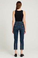 Prada Jeans Donna Straight Fit Cropped Taglia 26 Blu Scuro con Zip Caviglia Made