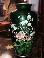 vaso fiori cloisonne su smalto cloisonné filo argento antico firmato