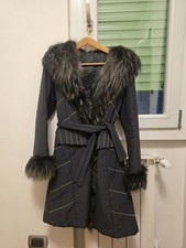 Cappotto Donna con inserti in pelliccia, colore grigio scuro a righe, taglia 42